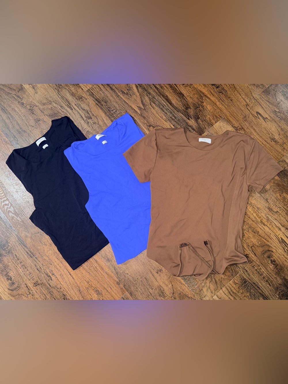Aritzia Short-Sleeve Tee Trio in Black, Blue, Brown